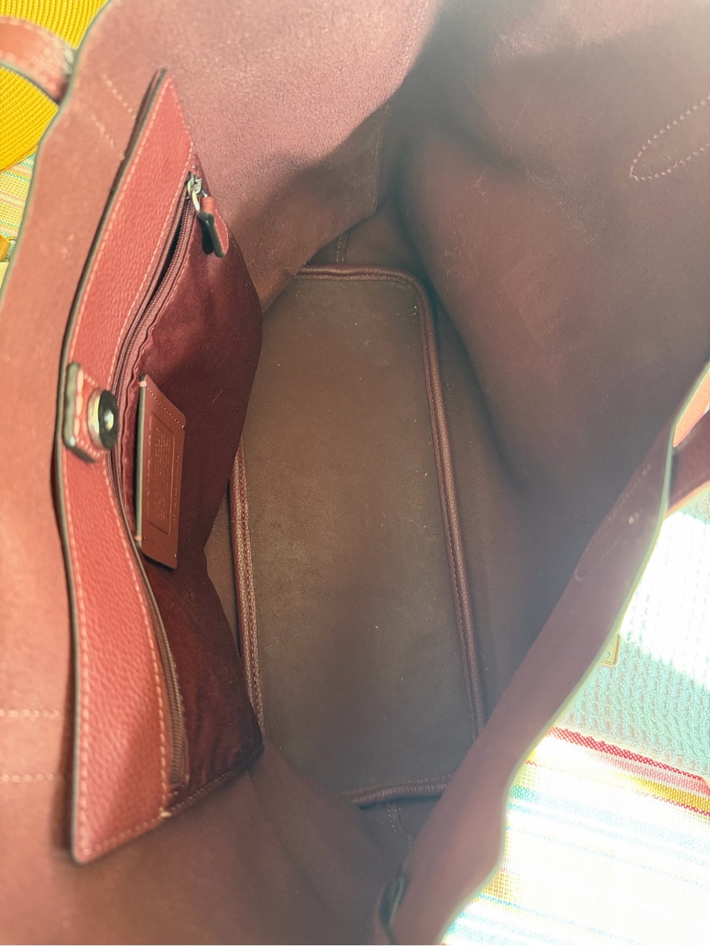 Coach Burgundy Leather Tote with Interior Logo Patch - Picture 3 of 4